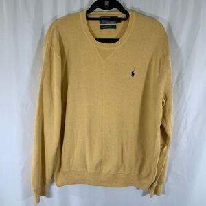 Polo Ralph Lauren Sweater Men's Large Yellow Knit Crew Neck Long Sleeve Pullover